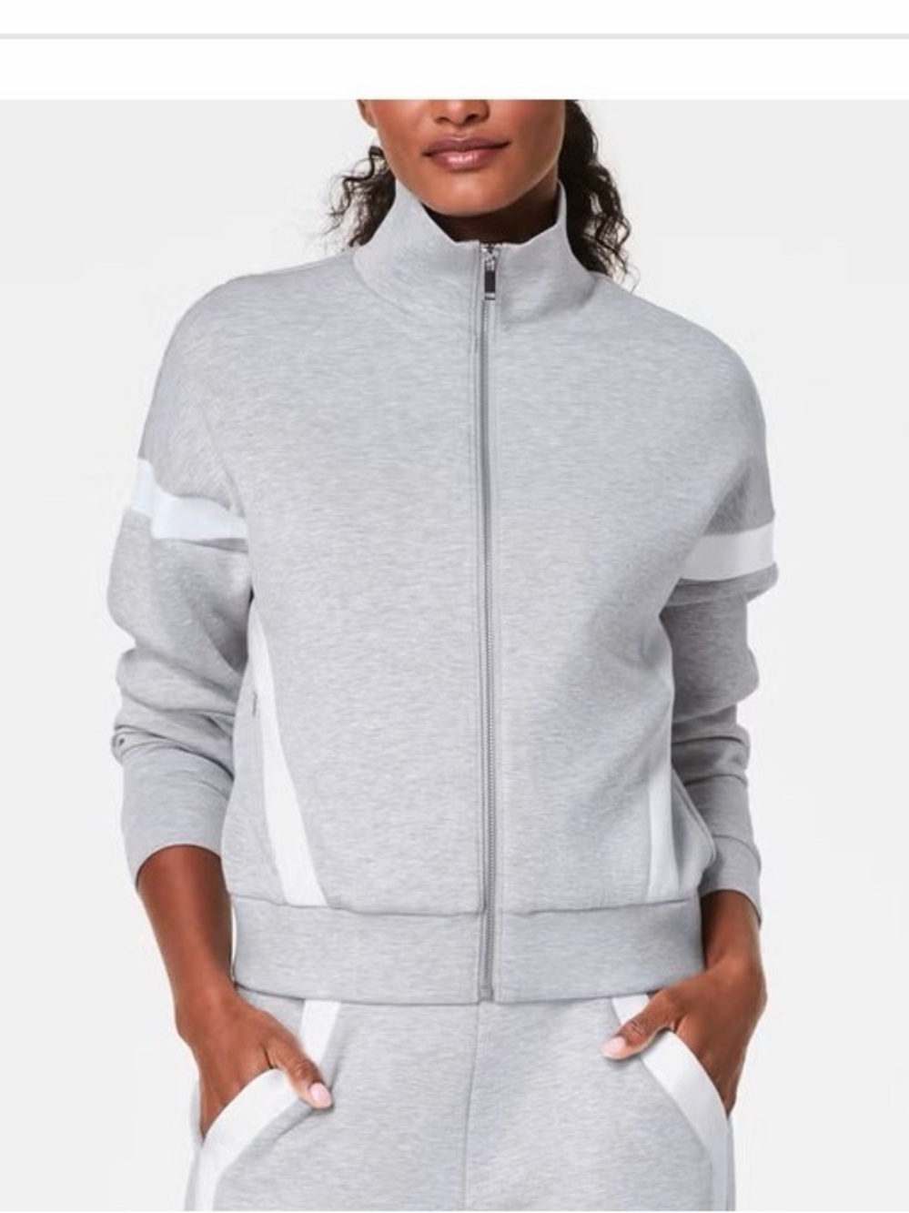 SPANX AirEssentials Gray Zip-Up Jacket with White Trim